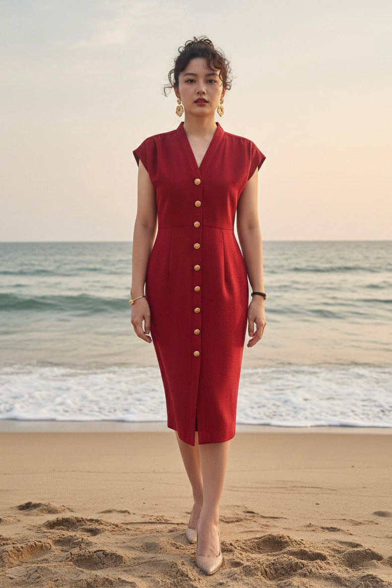 Đầm ôm body tweed đỏ thời trang Hity