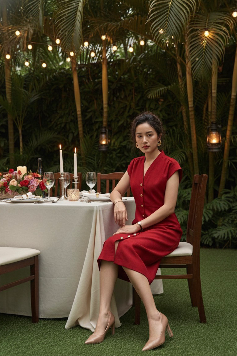 Đầm ôm body tweed đỏ thời trang Hity