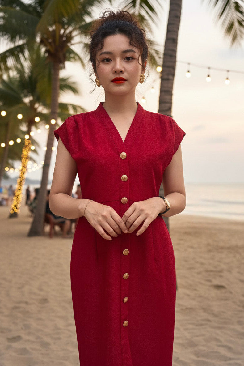 Đầm ôm body tweed đỏ thời trang Hity