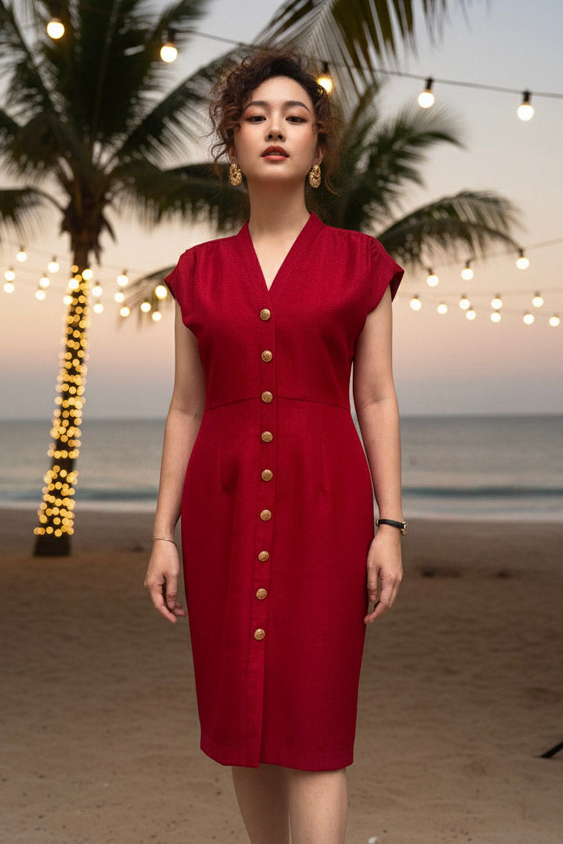 Đầm ôm body tweed đỏ thời trang Hity