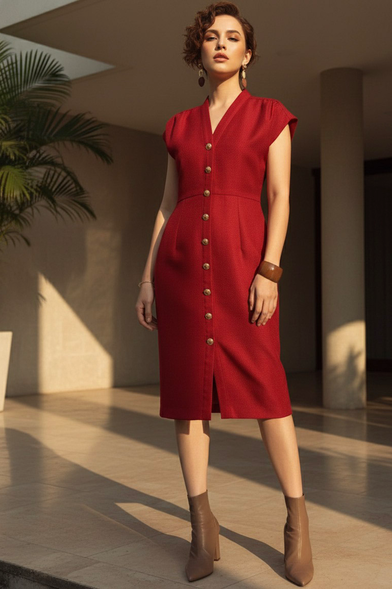 Đầm ôm body tweed đỏ thời trang Hity