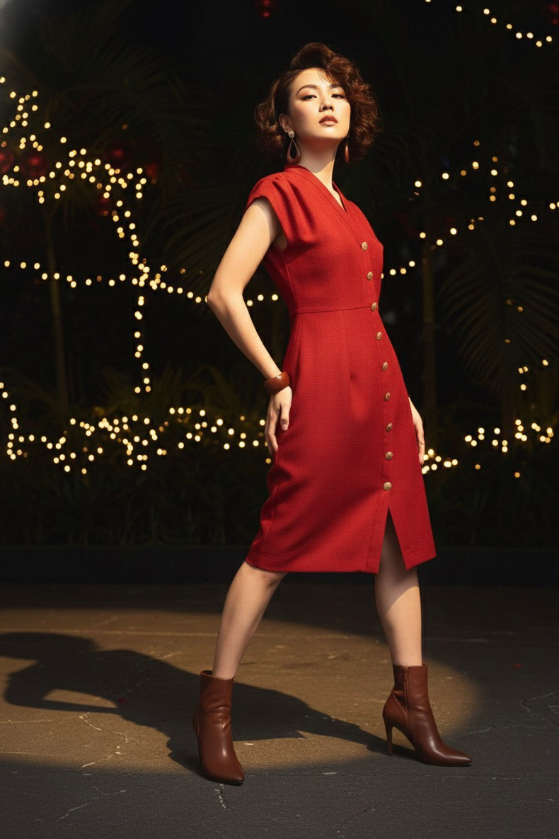 Đầm ôm body tweed đỏ thời trang Hity