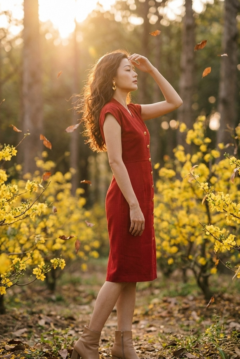 Đầm ôm body tweed đỏ thời trang Hity