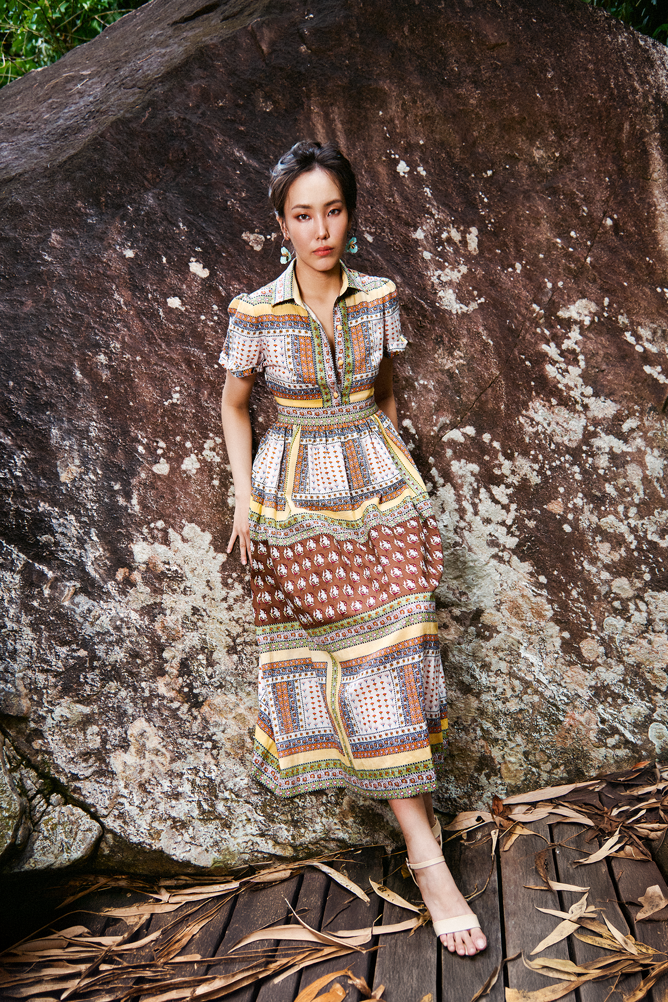 Đầm sơ mi linen thổ cẩm thời trang Hity