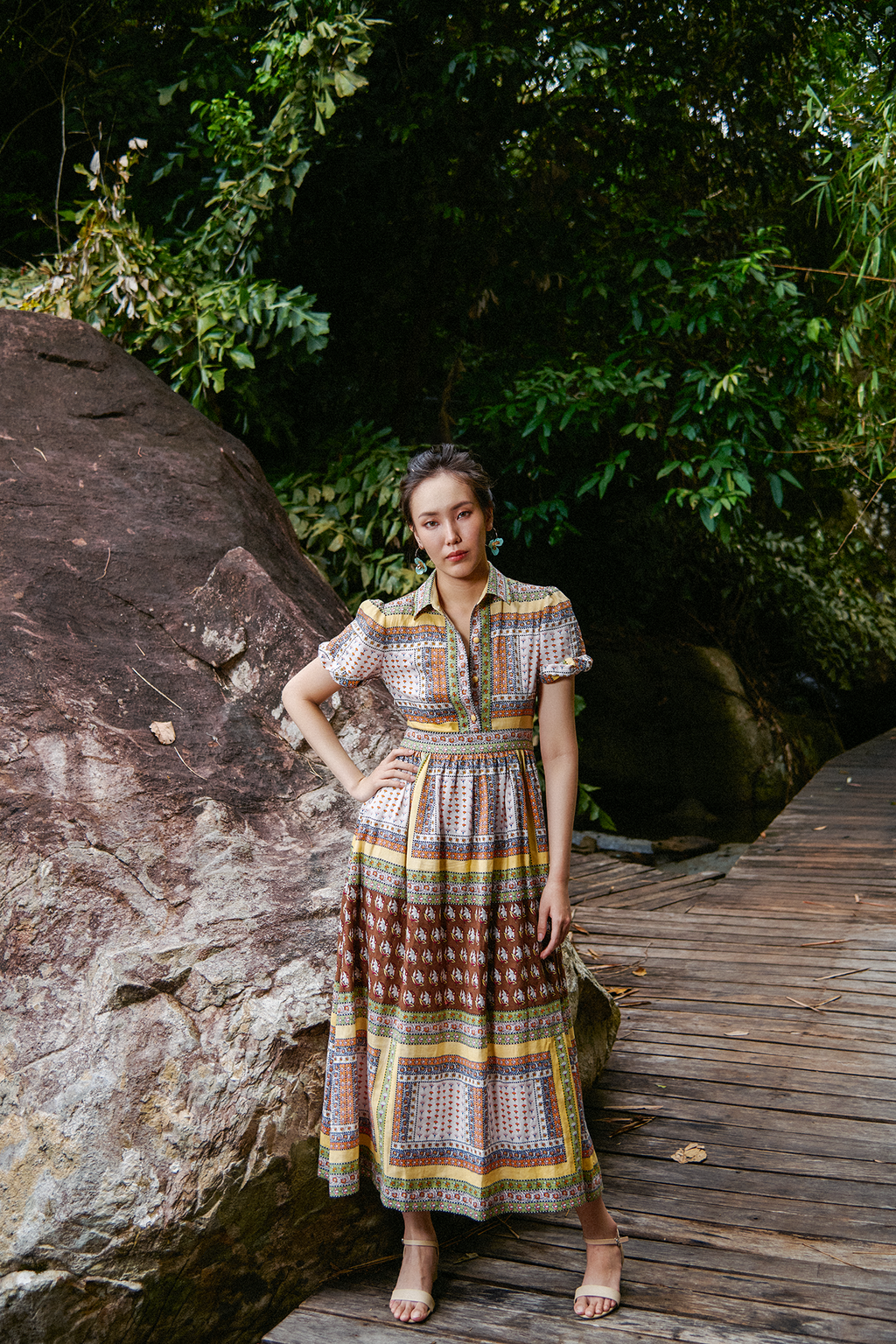 Đầm sơ mi linen thổ cẩm thời trang Hity