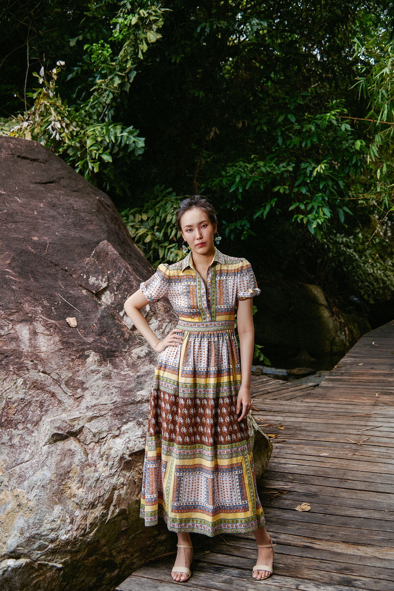 Đầm sơ mi linen thổ cẩm thời trang Hity