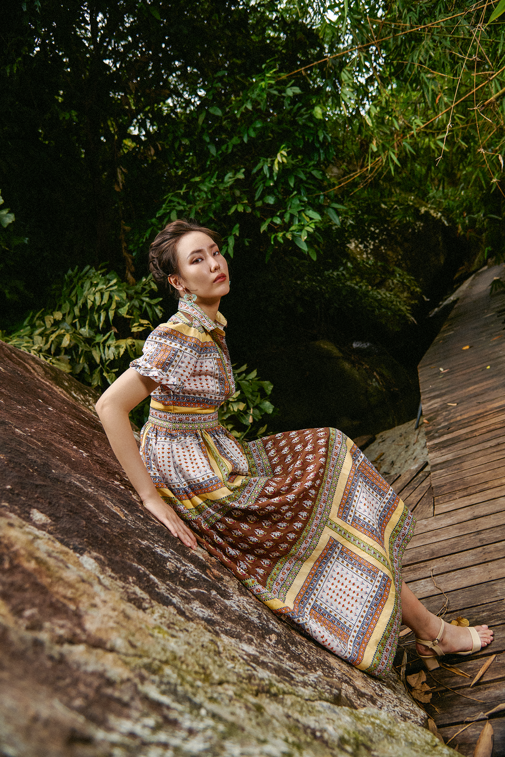 Đầm sơ mi linen thổ cẩm thời trang Hity