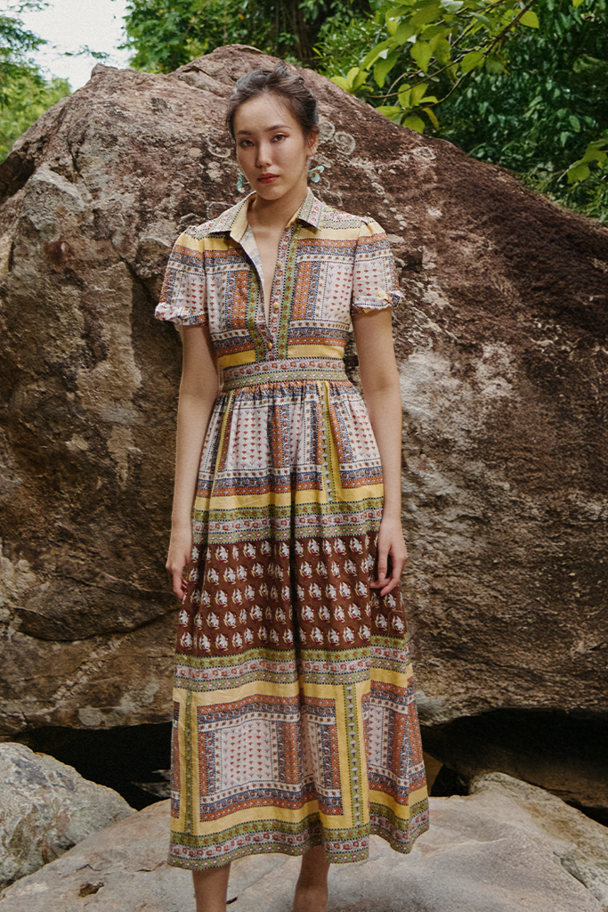 Đầm sơ mi linen thổ cẩm thời trang Hity