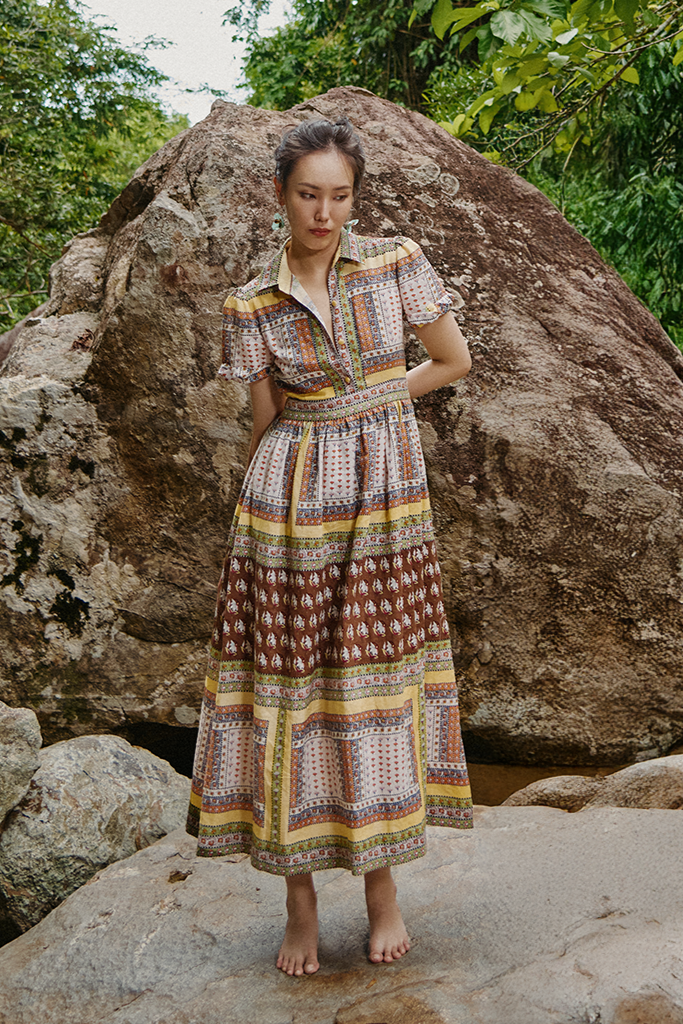 Đầm sơ mi linen thổ cẩm thời trang Hity