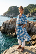 Đầm sơ mi oversize linen caro gingham thời trang Hity