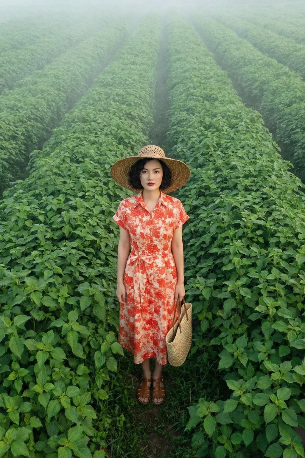 Đầm sơ mi vải gai xanh ramie thời trang Hity