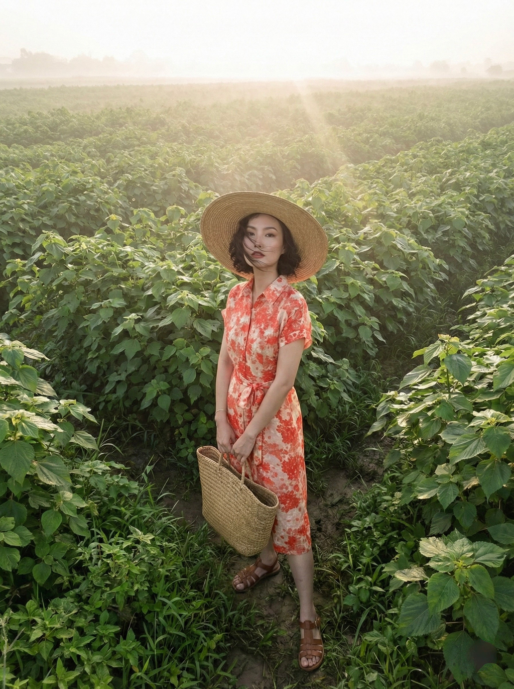 Đầm sơ mi vải gai xanh ramie thời trang Hity