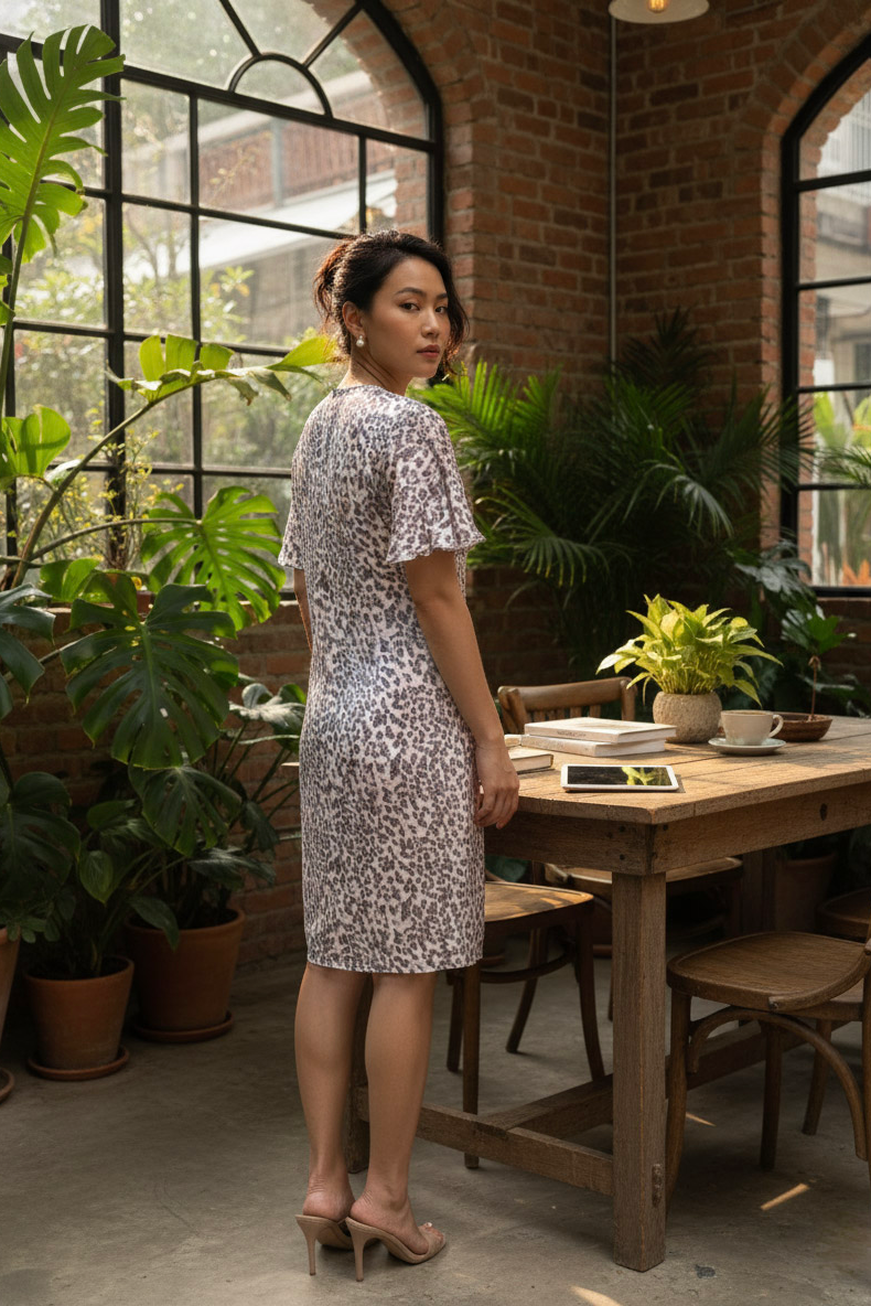 Đầm suông thắt nút da beo thời trang Hity