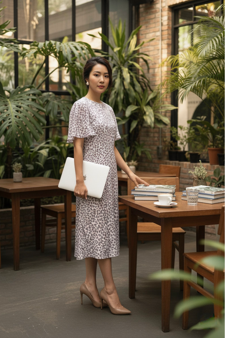 Đầm suông thắt nút da beo thời trang Hity