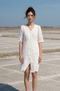 Đầm suông chữ A linen trắng thời trang Hity