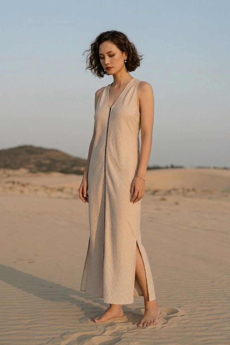 Đầm suông hở vai cotton sọc thời trang Hity