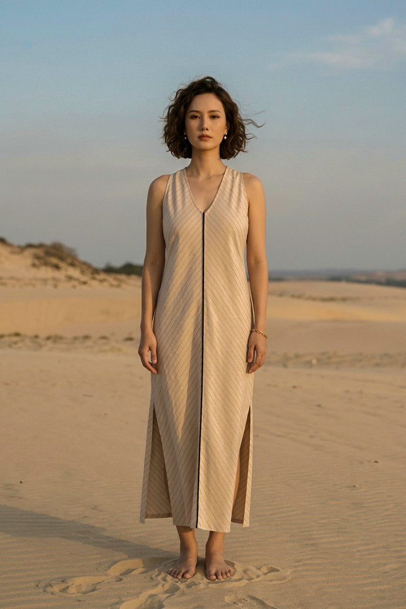 Đầm suông hở vai cotton sọc thời trang Hity