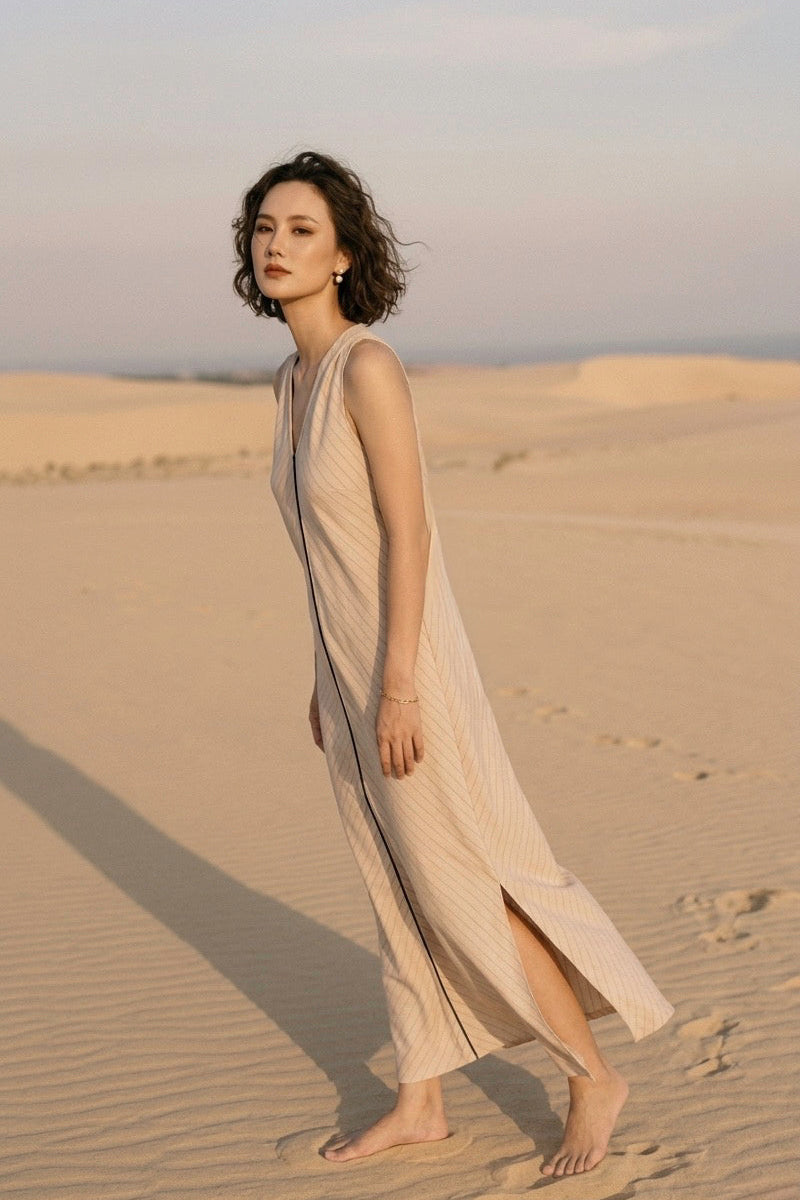 Đầm suông hở vai cotton sọc thời trang Hity