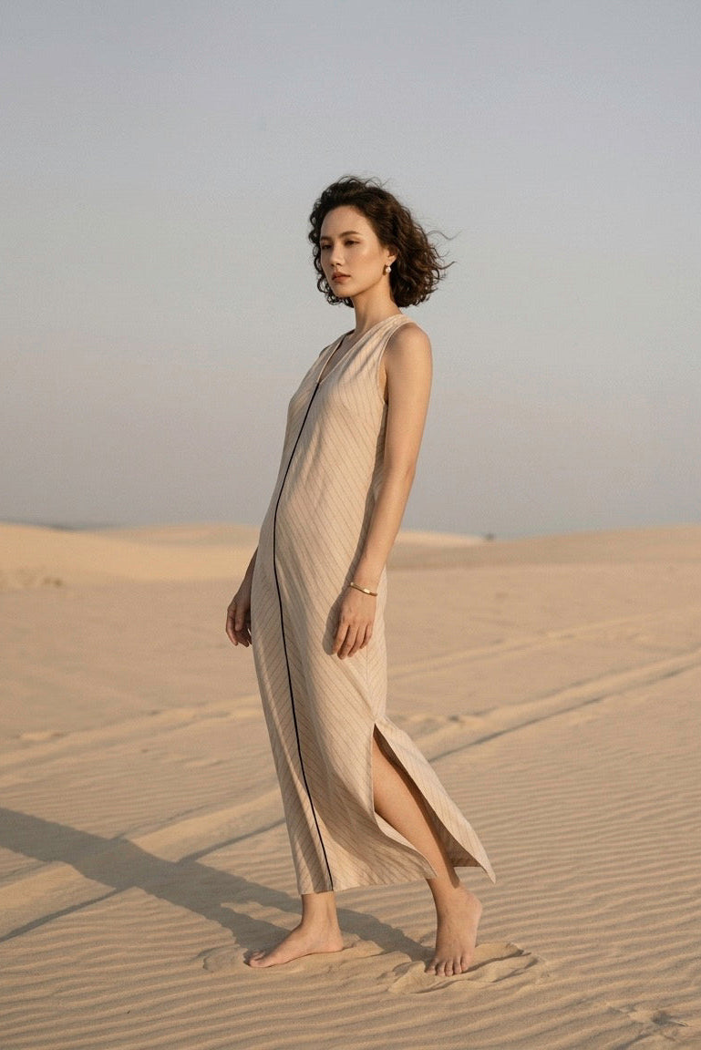 Đầm suông hở vai cotton sọc thời trang Hity