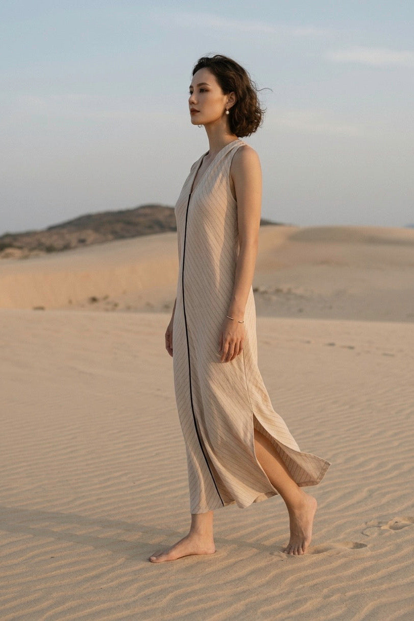 Đầm suông hở vai cotton sọc thời trang Hity