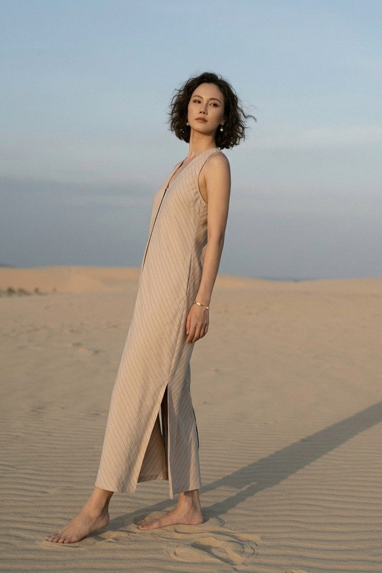 Đầm suông hở vai cotton sọc thời trang Hity