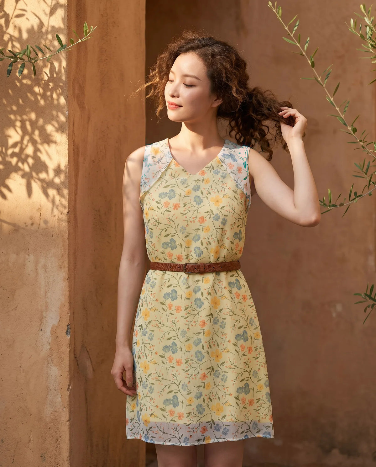 Đầm suông không tay organza hoa vàng thời trang Hity