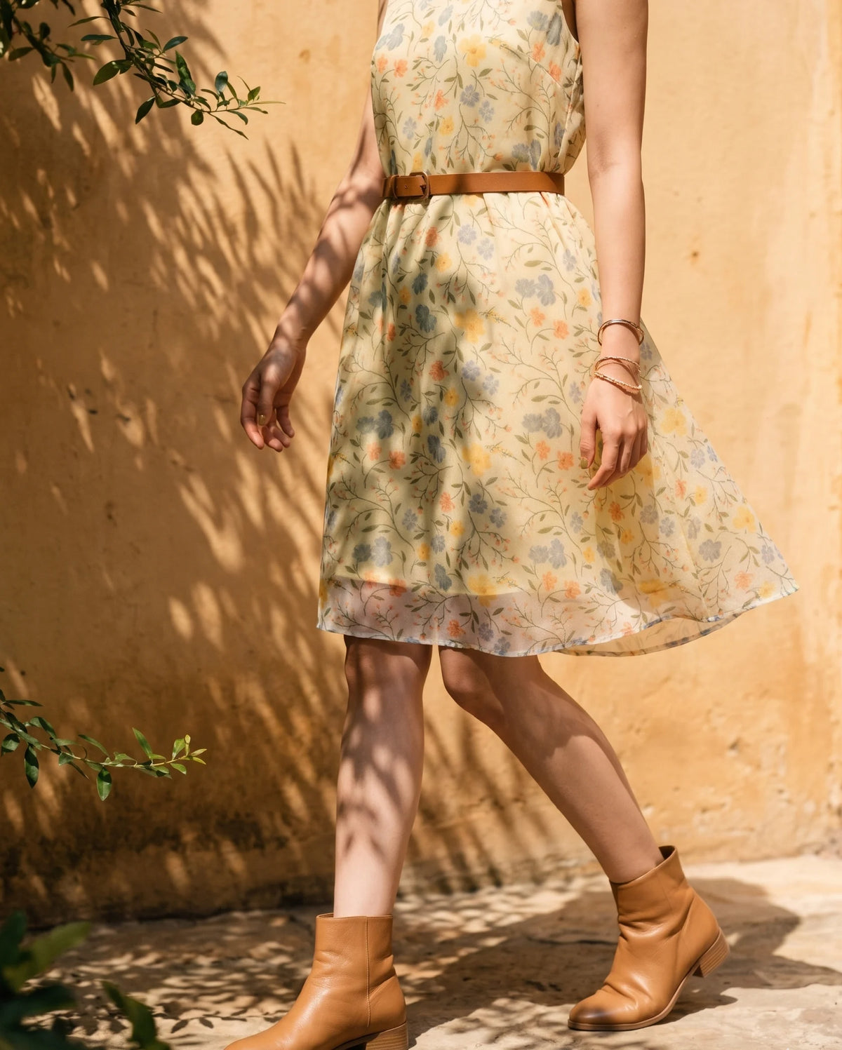 Đầm suông không tay organza hoa vàng thời trang Hity