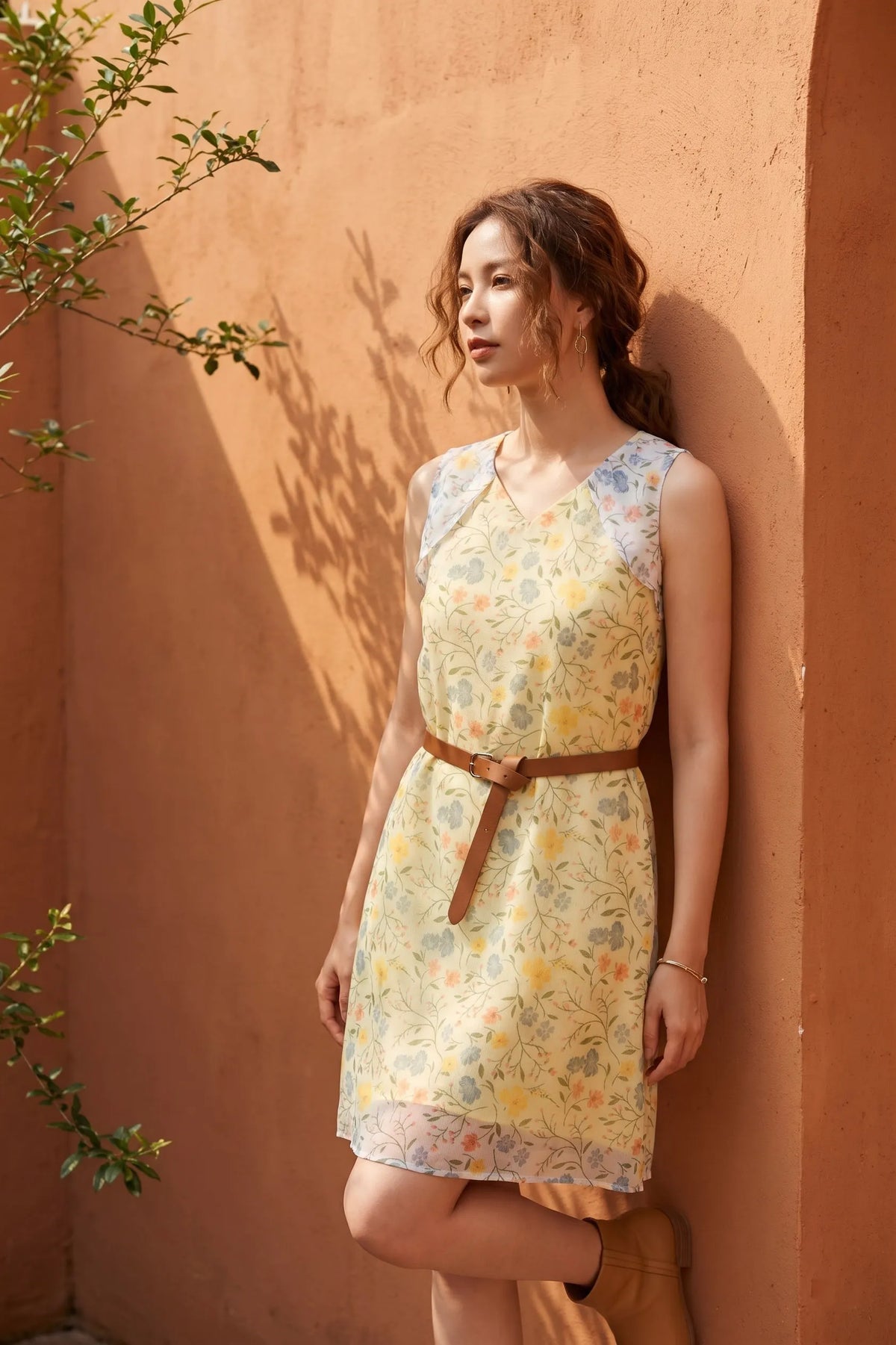 Đầm suông không tay organza hoa vàng thời trang Hity