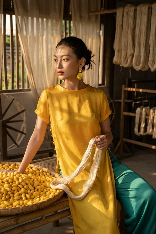 Áo dài suông lụa tơ tằm thời trang Hity