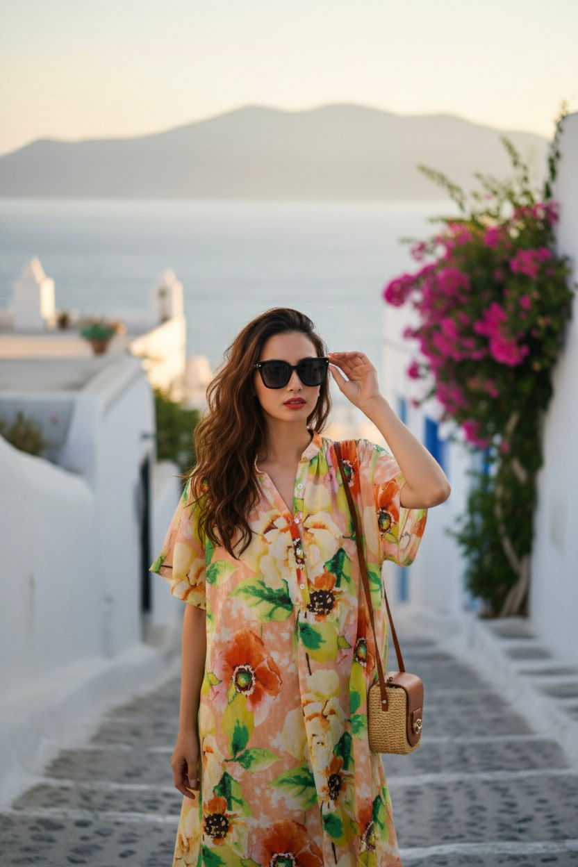 Đầm suông form rộng oversized linen hoa thời trang Hity