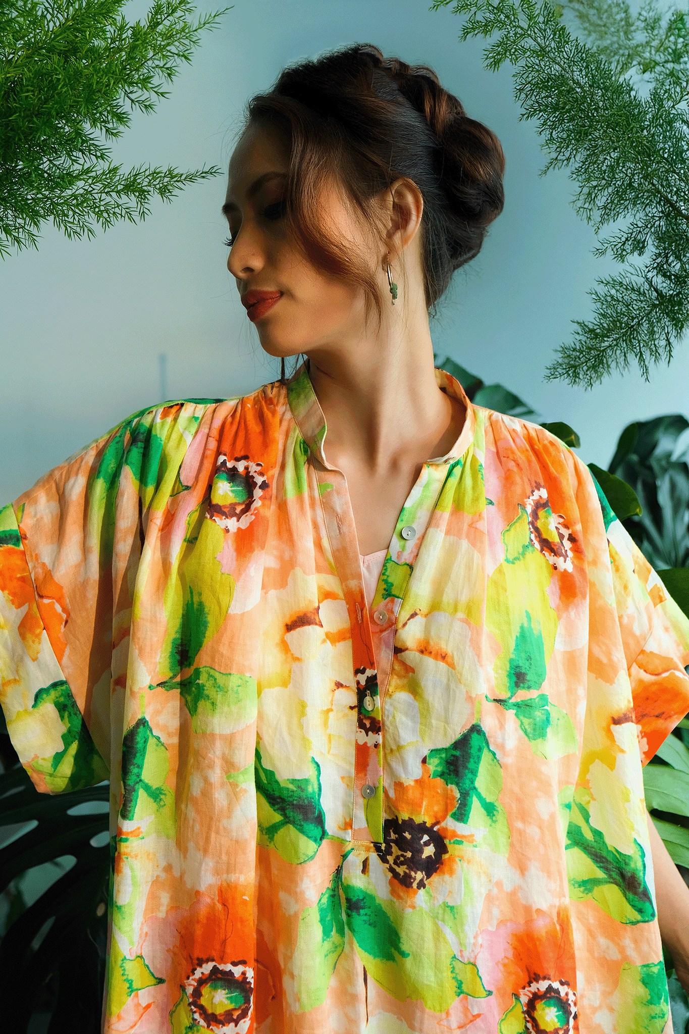 Đầm suông rộng oversized linen hoa dâm bụt thời trang Hity