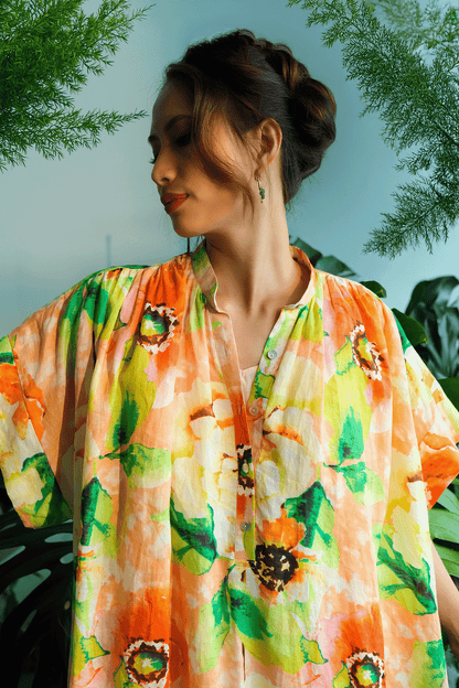 Đầm suông rộng oversized linen hoa dâm bụt thời trang Hity