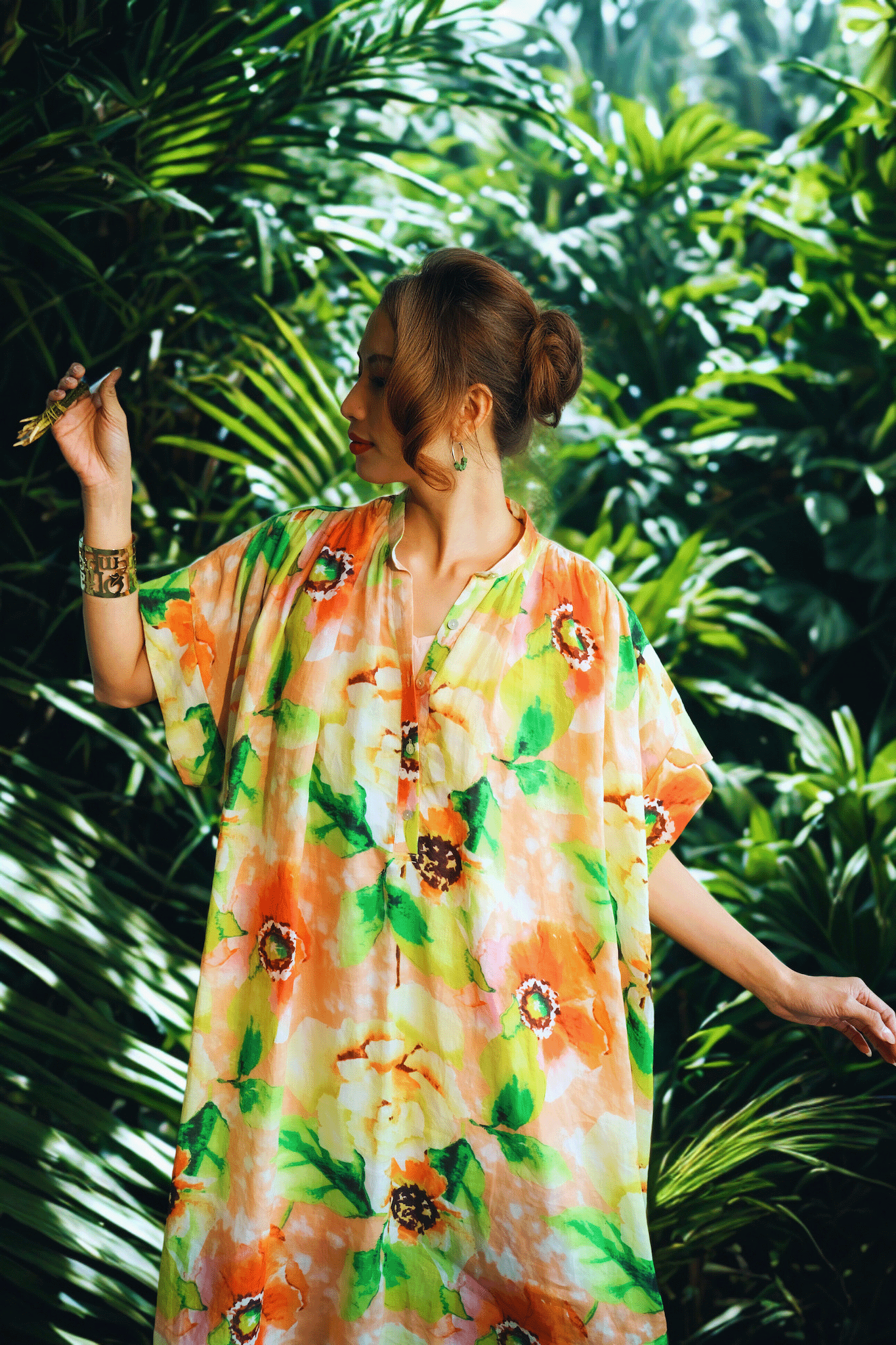 Đầm suông rộng oversized linen hoa dâm bụt thời trang Hity