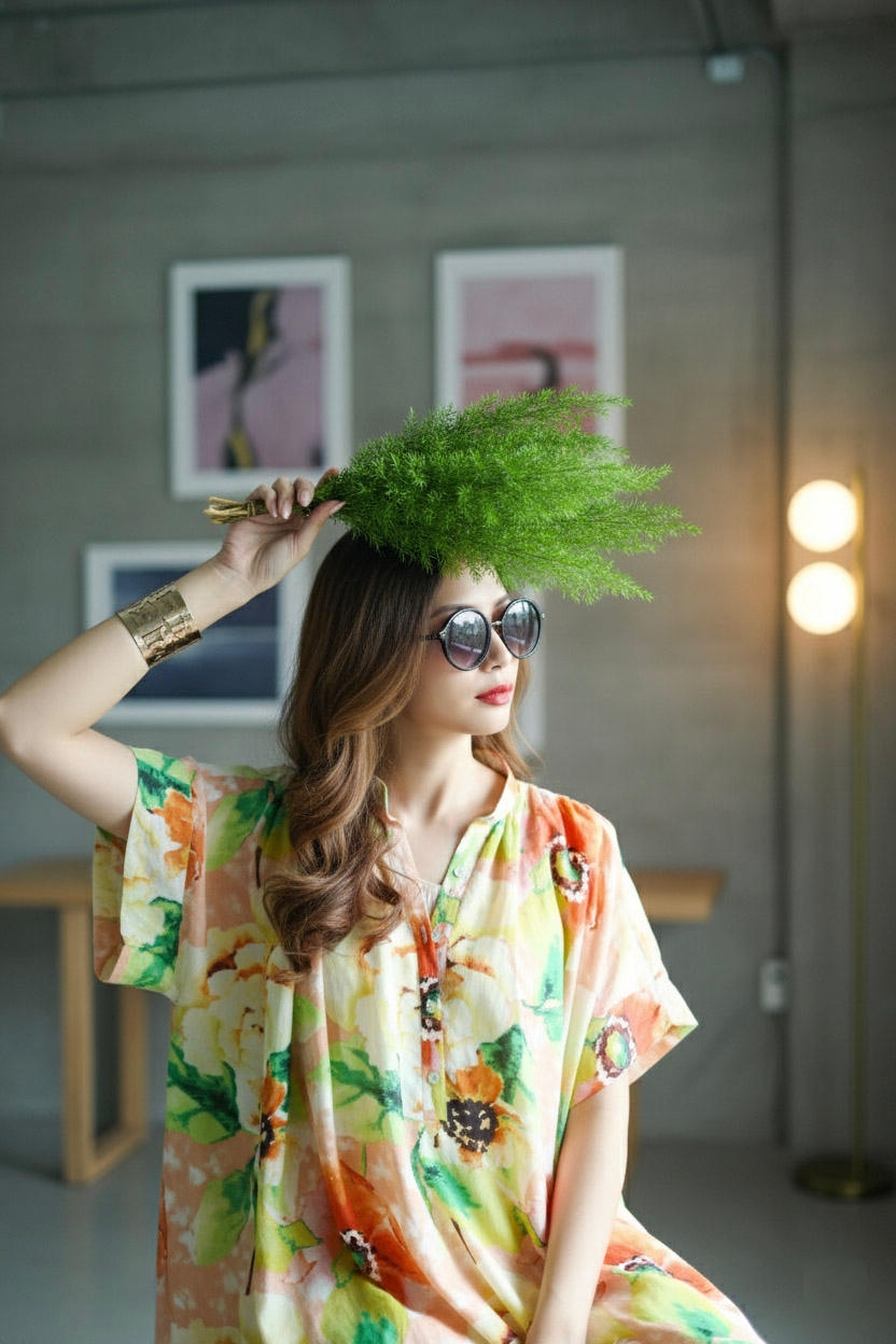 Đầm suông form rộng oversized linen hoa thời trang Hity