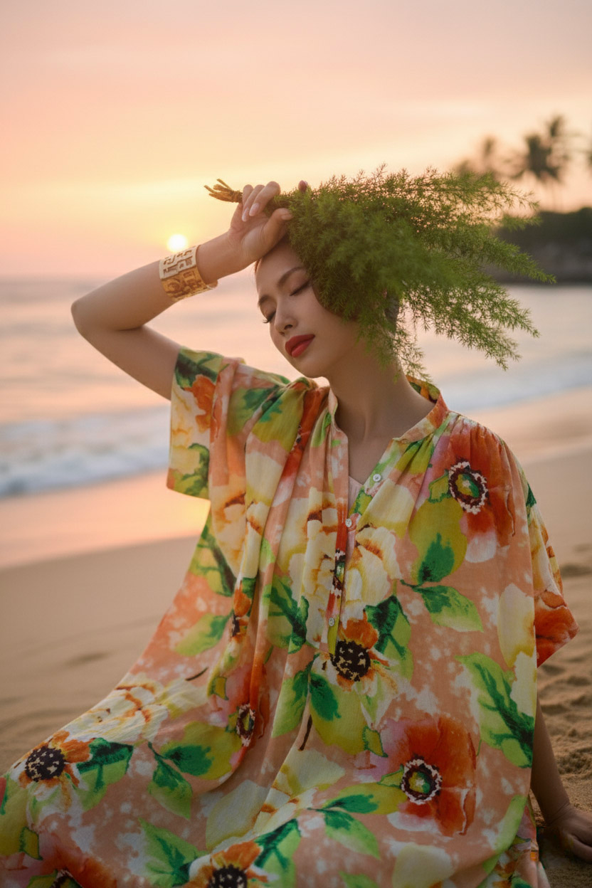 Đầm suông form rộng oversized linen hoa thời trang Hity