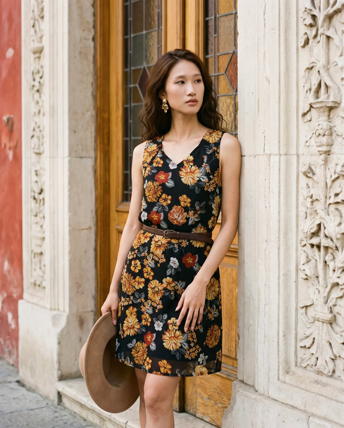 Đầm suông không tay chiffon hoa cúc mùa Thu thời trang Hity