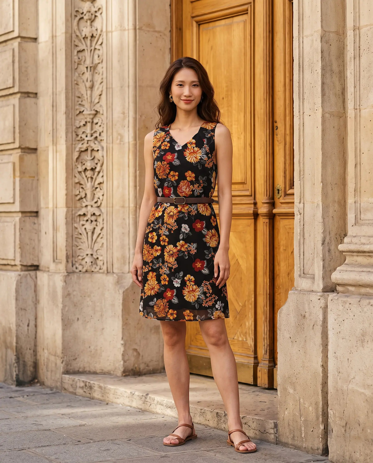 Đầm suông không tay chiffon hoa cúc mùa Thu thời trang Hity