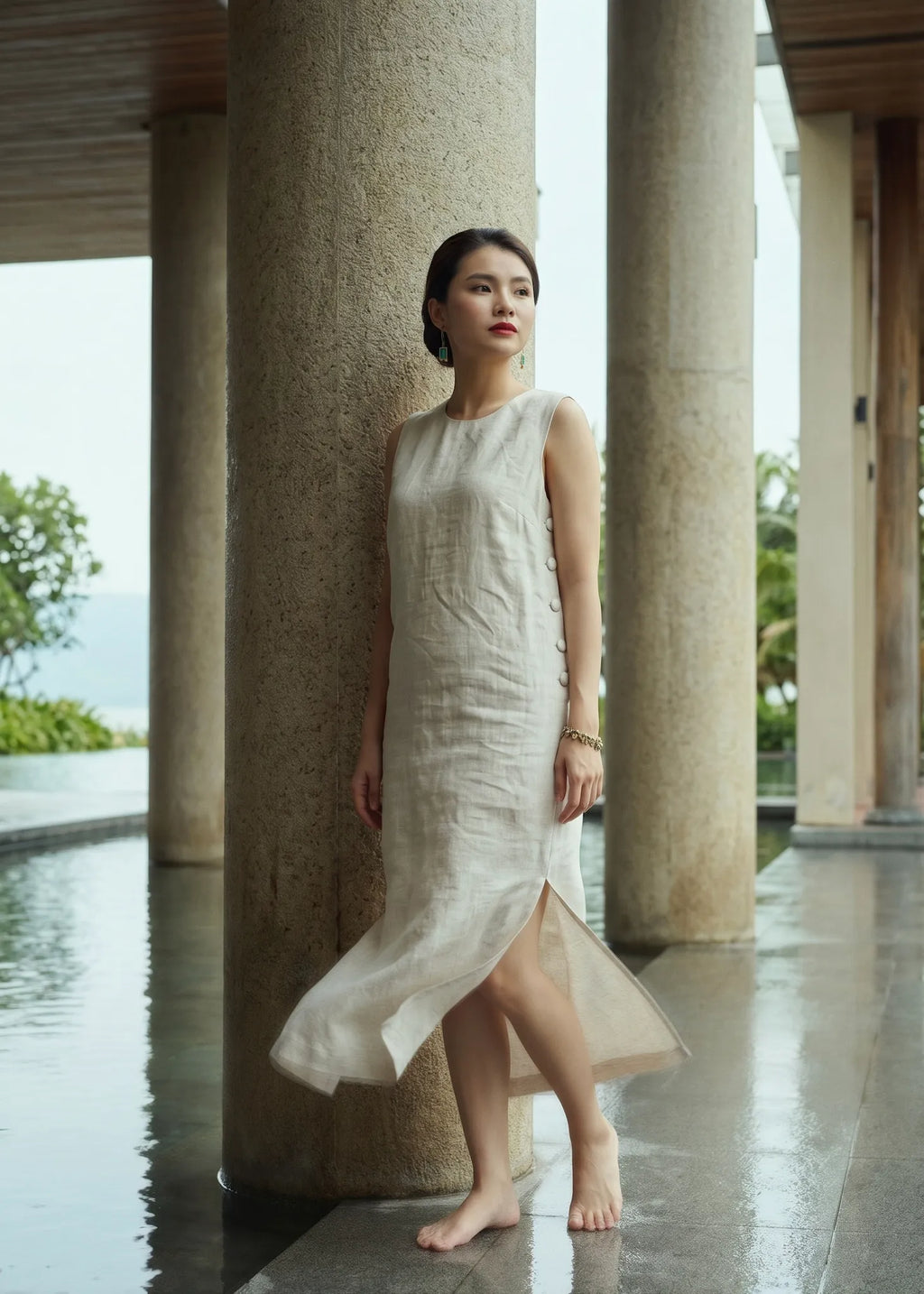 Đầm Suông Xẻ Tà Linen Lanh