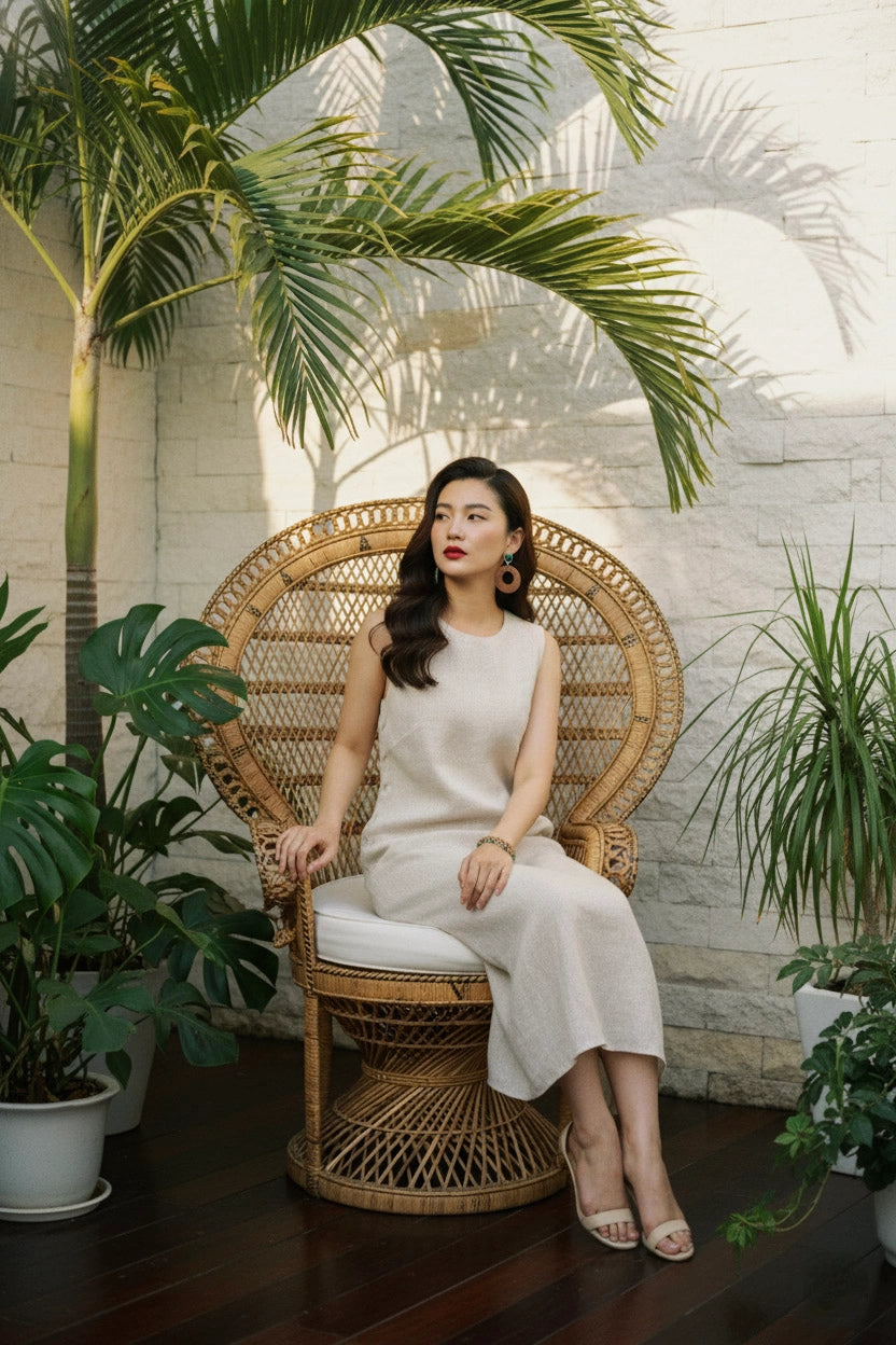 Đầm suông xẻ tà linen xám thời trang Hity