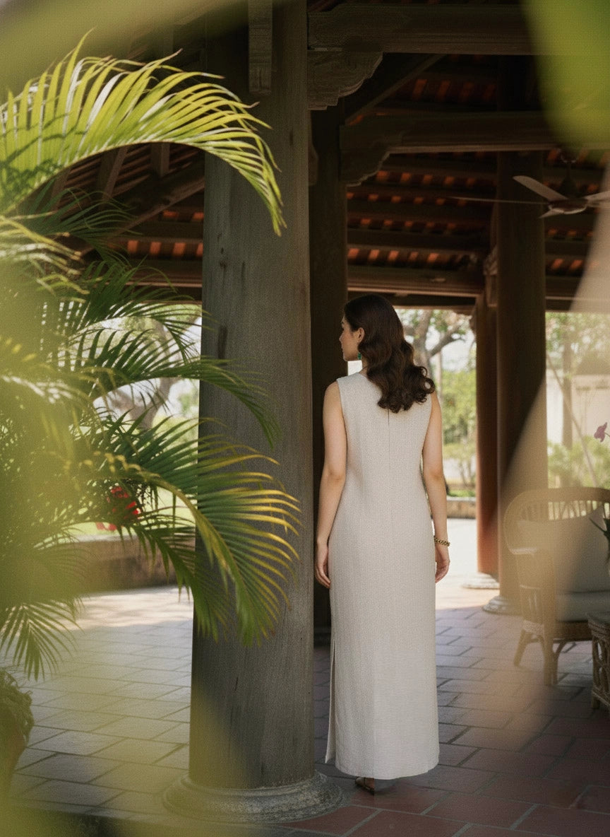Đầm suông xẻ tà linen xám thời trang Hity