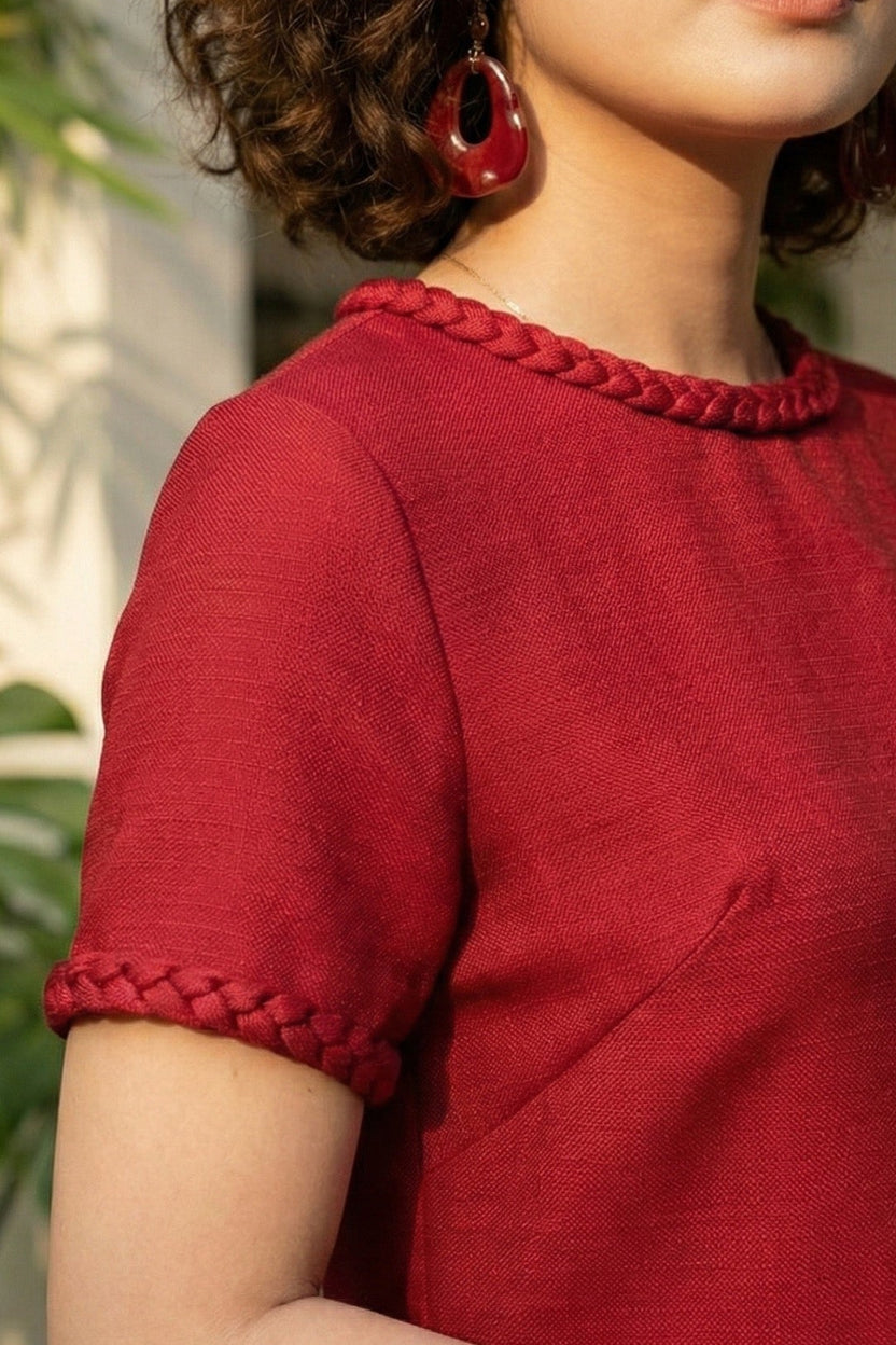 Đầm suông tweed đỏ may đo cao cấp thời trang Hity