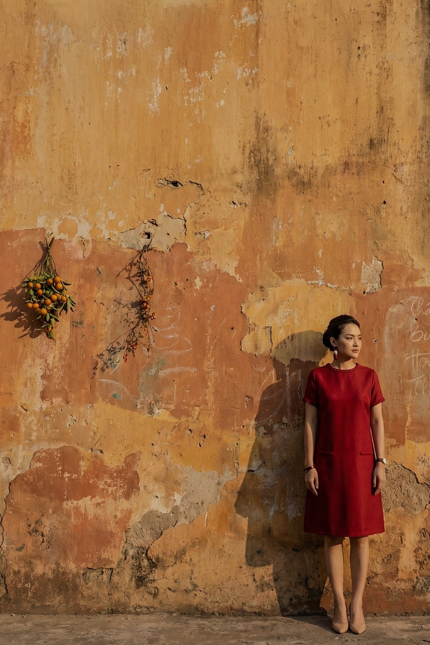 Đầm suông tweed đỏ may đo cao cấp thời trang Hity