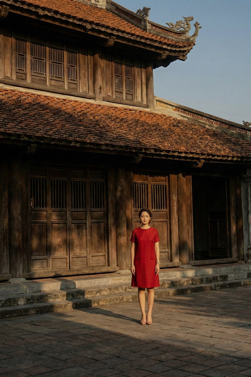 Đầm suông tweed đỏ cao cấp thời trang Hity