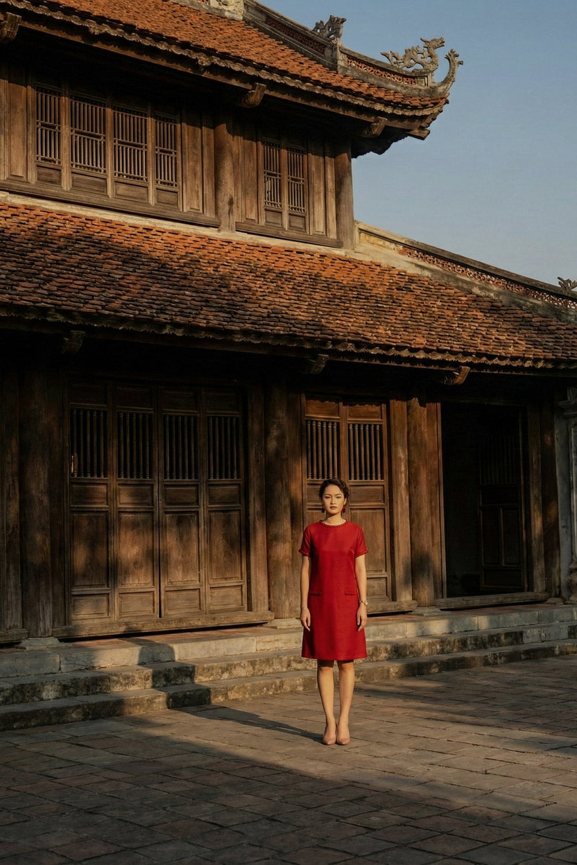 Đầm suông tweed đỏ cao cấp thời trang Hity