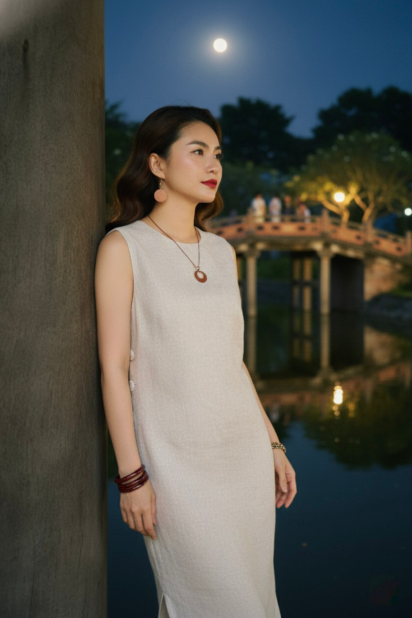 Đầm suông không tay xẻ tà linen xám thời trang Hity