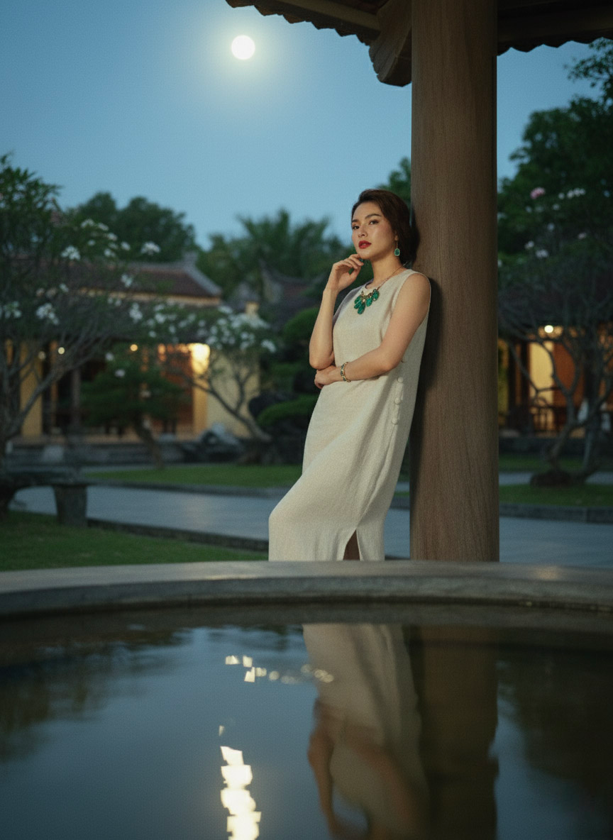 Đầm suông không tay xẻ tà linen xám thời trang Hity