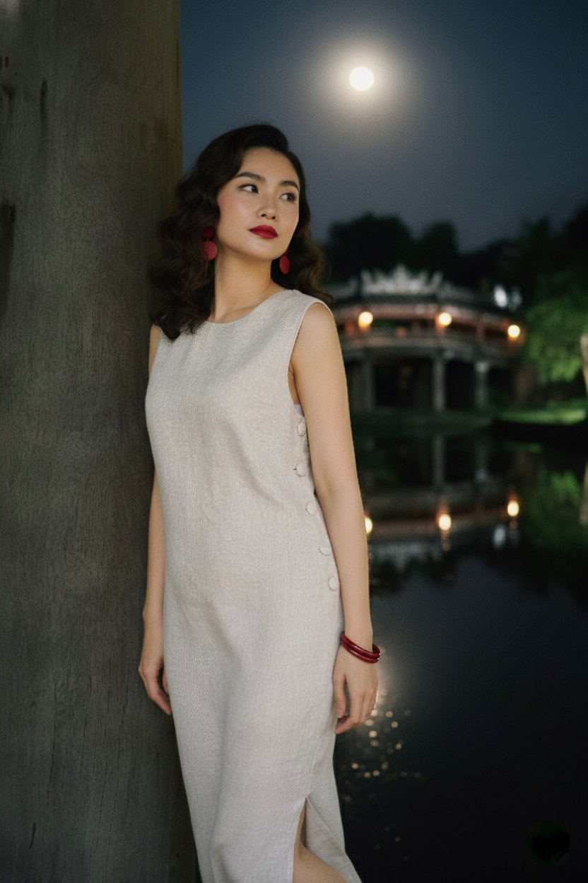 Đầm suông không tay xẻ tà linen xám thời trang Hity