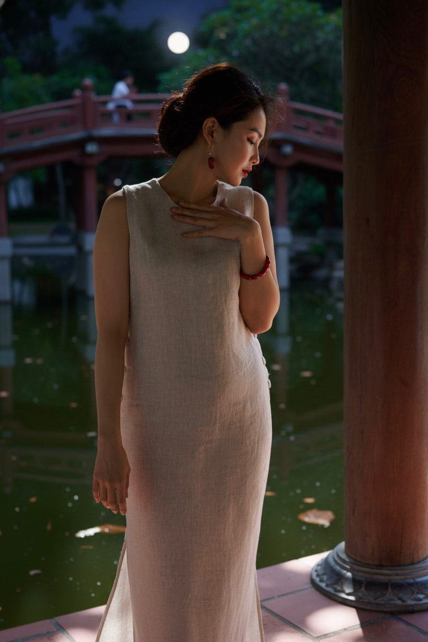 Đầm suông không tay xẻ tà linen xám thời trang Hity