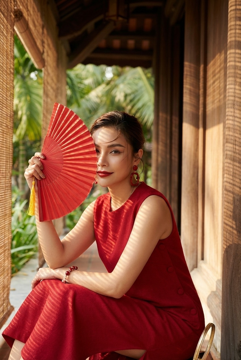 Đầm suông xẻ tà cotton đỏ thời trang Hity