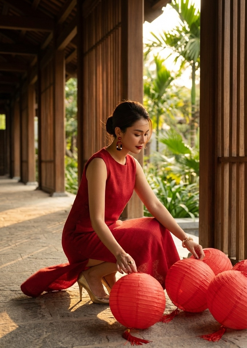 Đầm suông xẻ tà cotton đỏ thời trang Hity